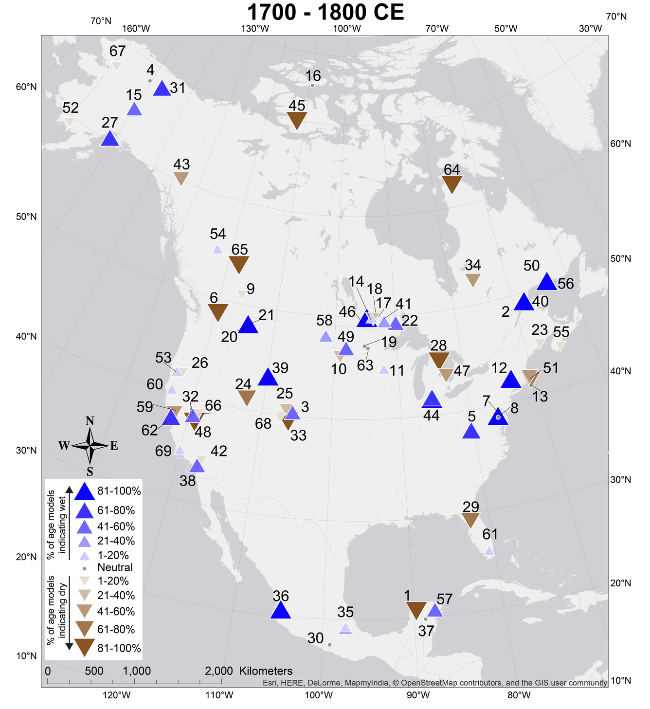 A map of centennial-scale hydroclimate anomalies during the Common Era.