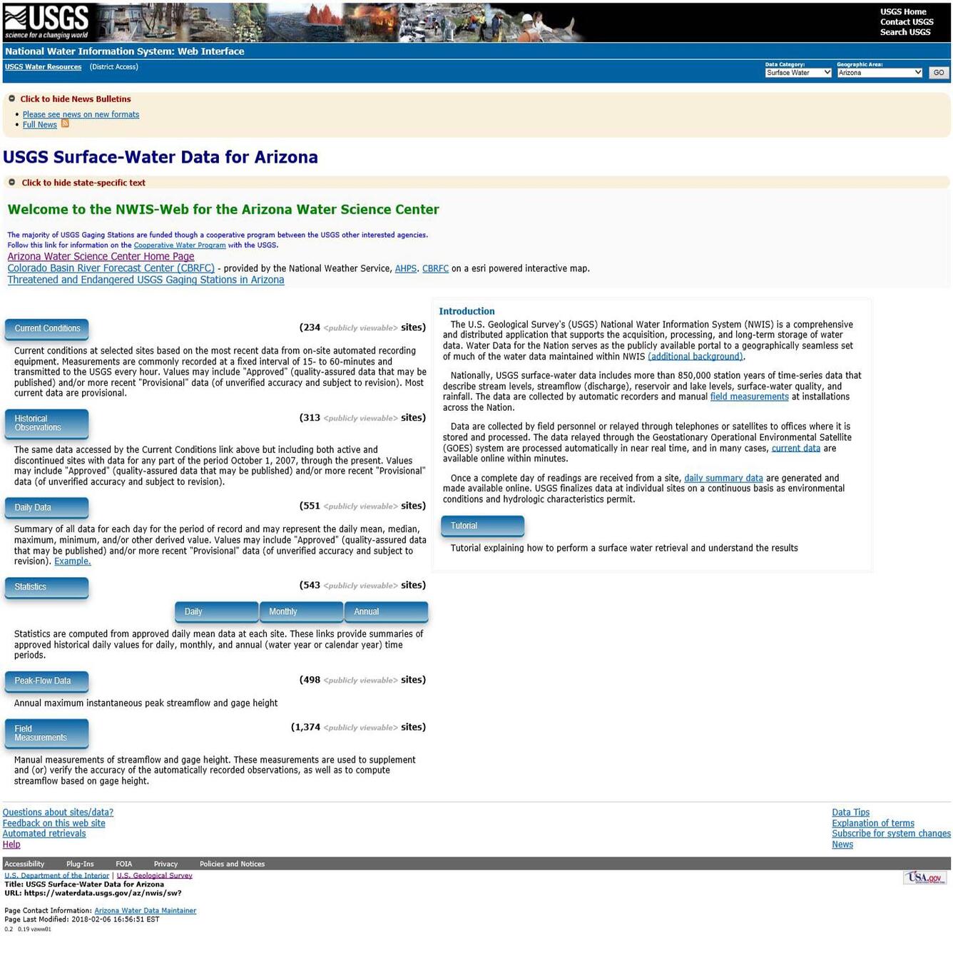 Surface-Water Data For Arizona (NWIS Web)