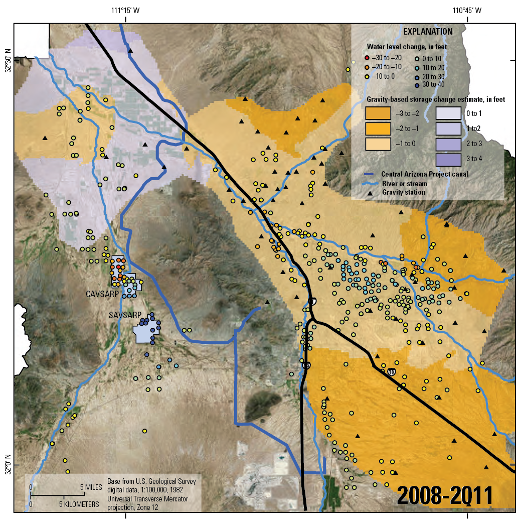 Gravity-based groundwater-storage and water-level change, 2008-2011 -r