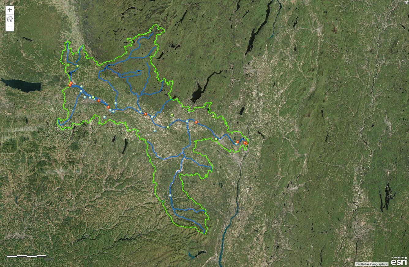 topo map with green highlighted outline and multcolored dots inside