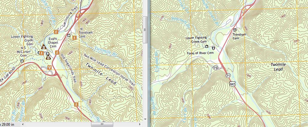 Quadrangles of Great Smoky Mountains National Park with new campground data