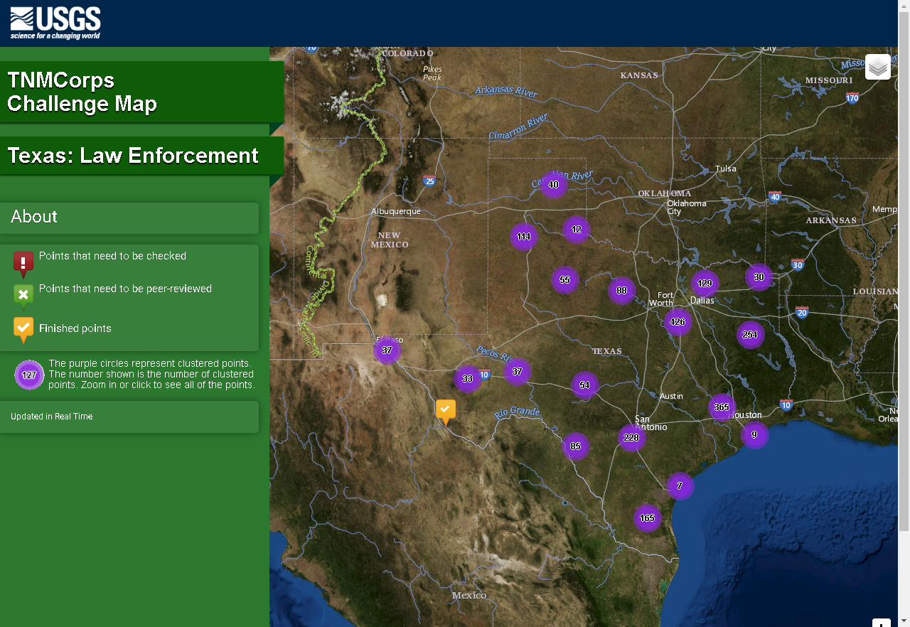 Screenshot of Texas Law Enforcement mapping challenge interactive map