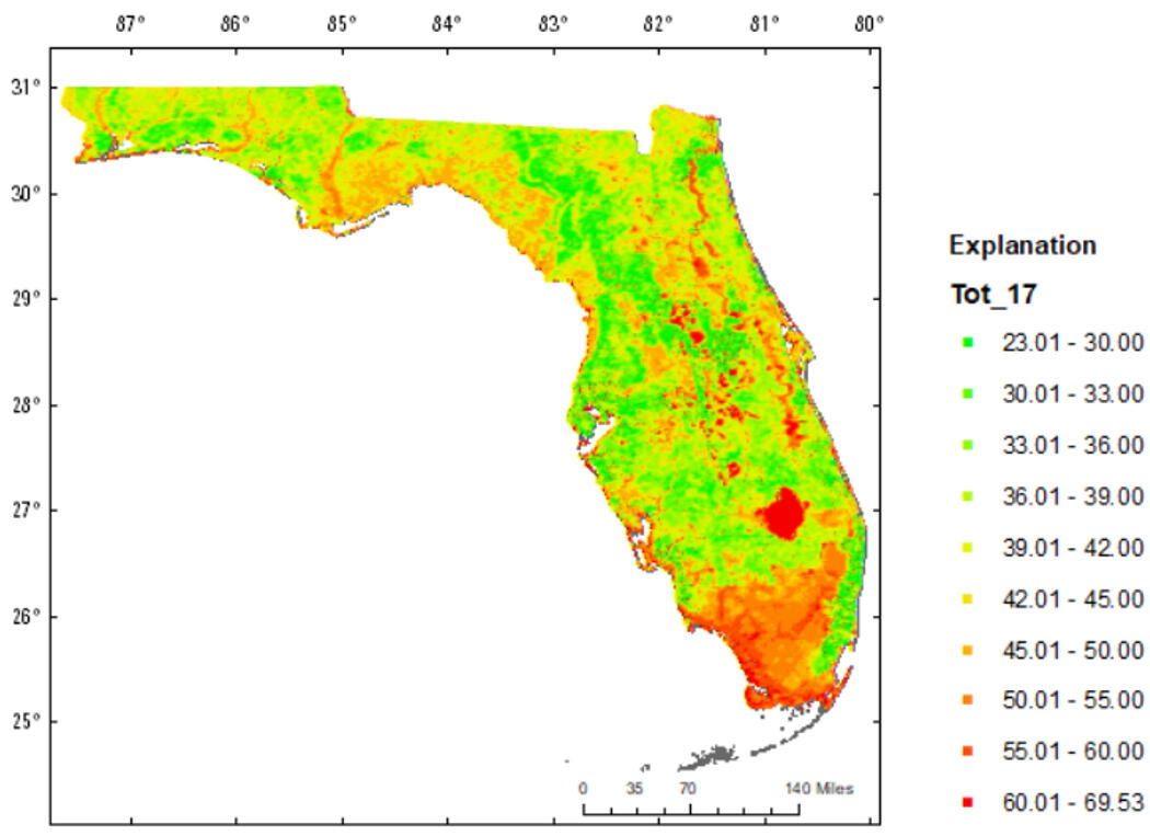 Total Actual Evapotranspiration rates for 2017