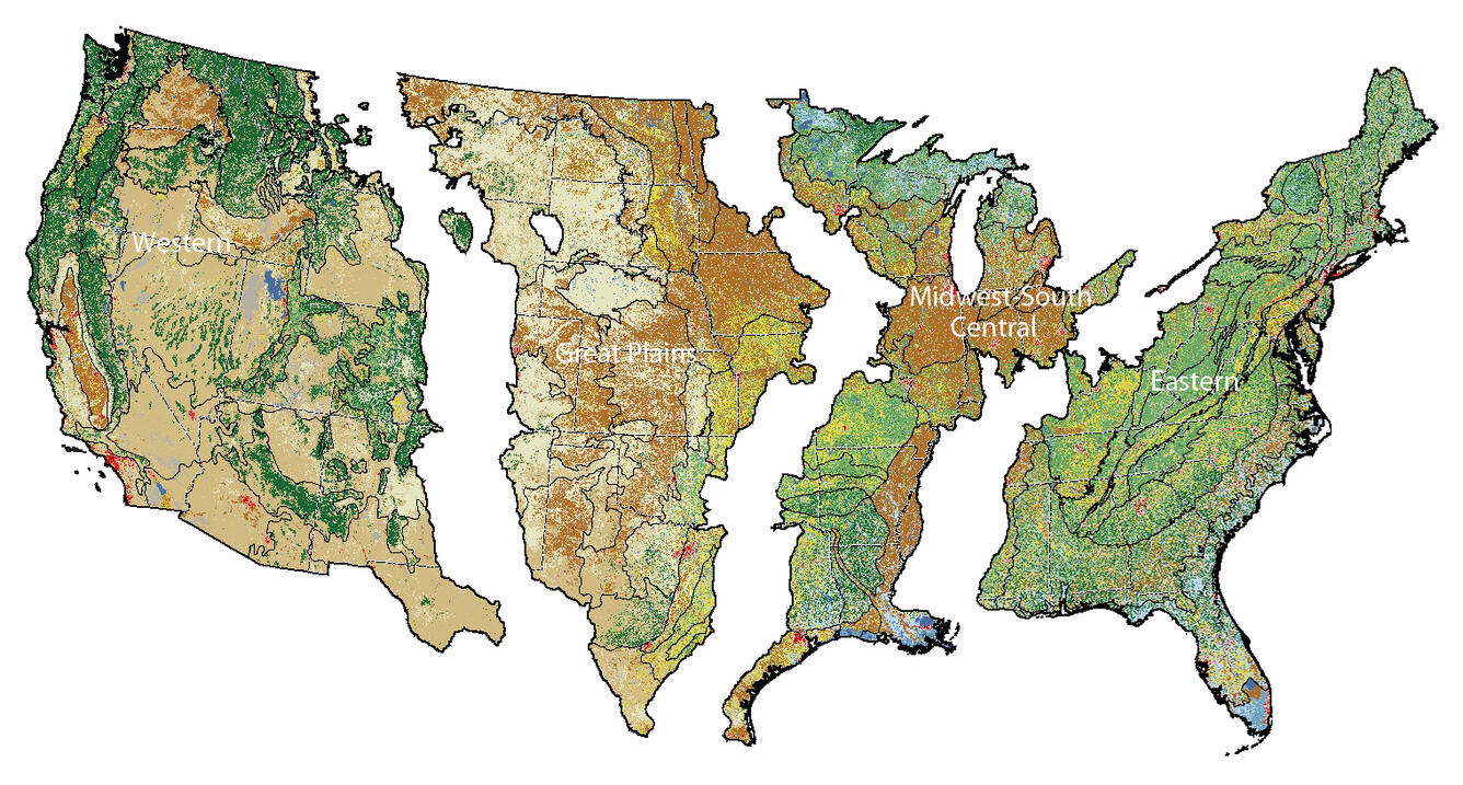 Map of the four regions used for the Land Cover Trends project