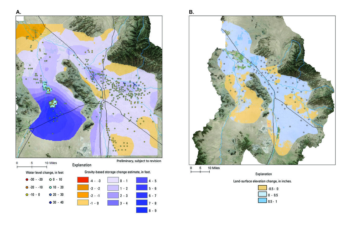 Maps showing groundwater-storage, water-level changes, and land-surface elevation changes in the Tucson Active Management Area