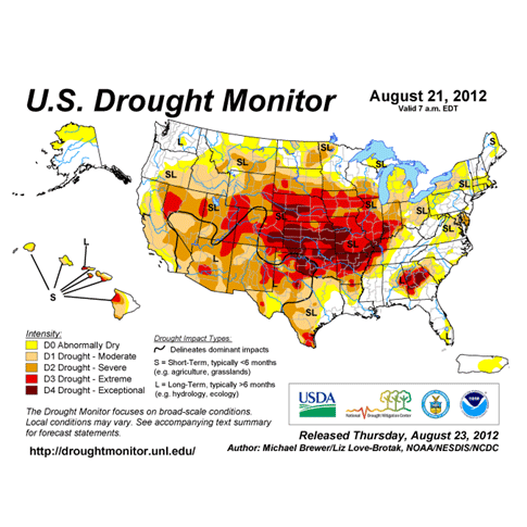 Screenshot of the US Drought Monitor map