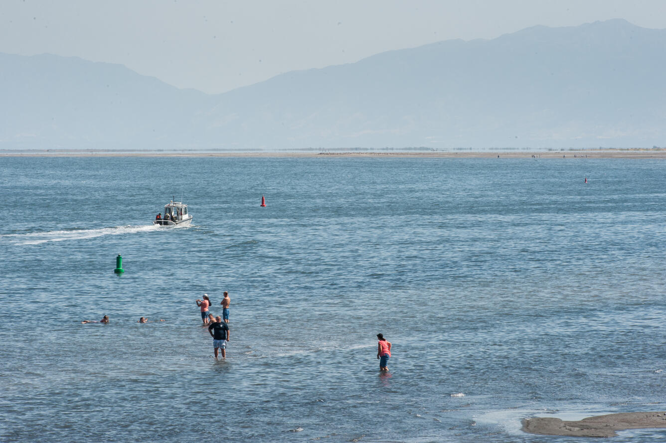 Photo of USGS scientists conducting a study on the Great Salt Lake. 