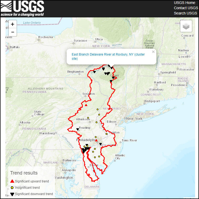 Screenshot of the Delaware River Basin water-quality trends mapper