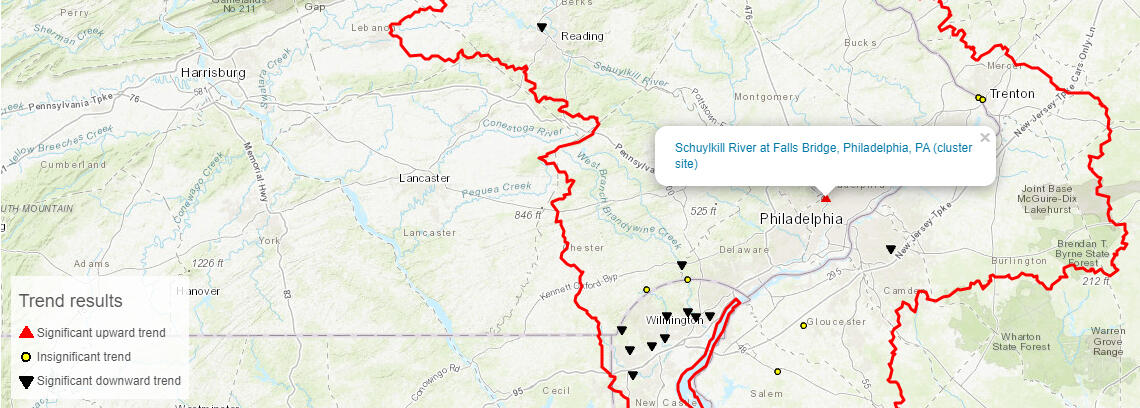 Screenshot of the Multisource Water-Quality Trends in the Delaware River Basin mapper