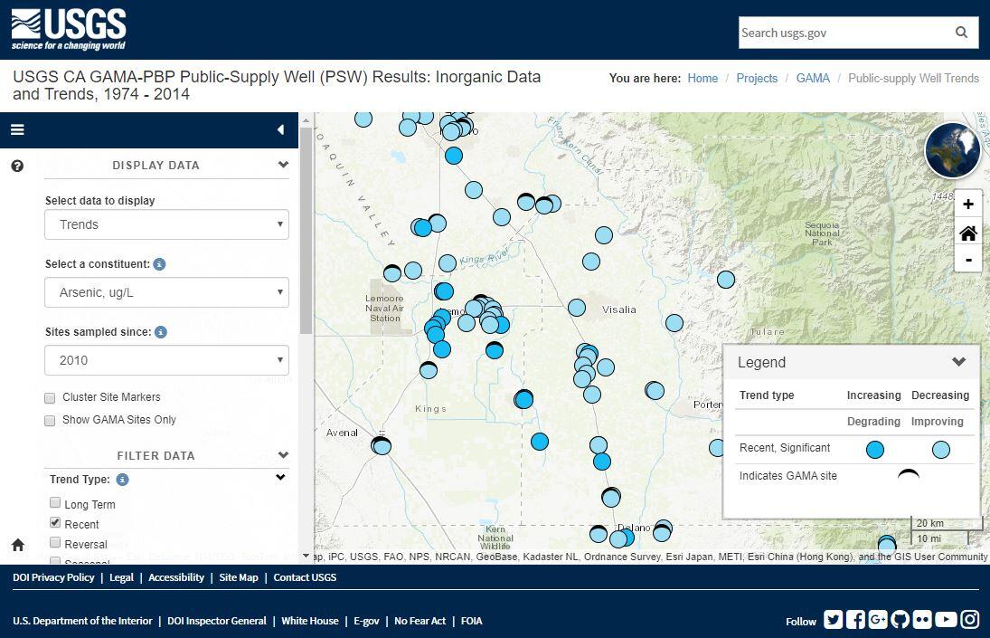 screenshot of the user interface for the groundwater quality mapper