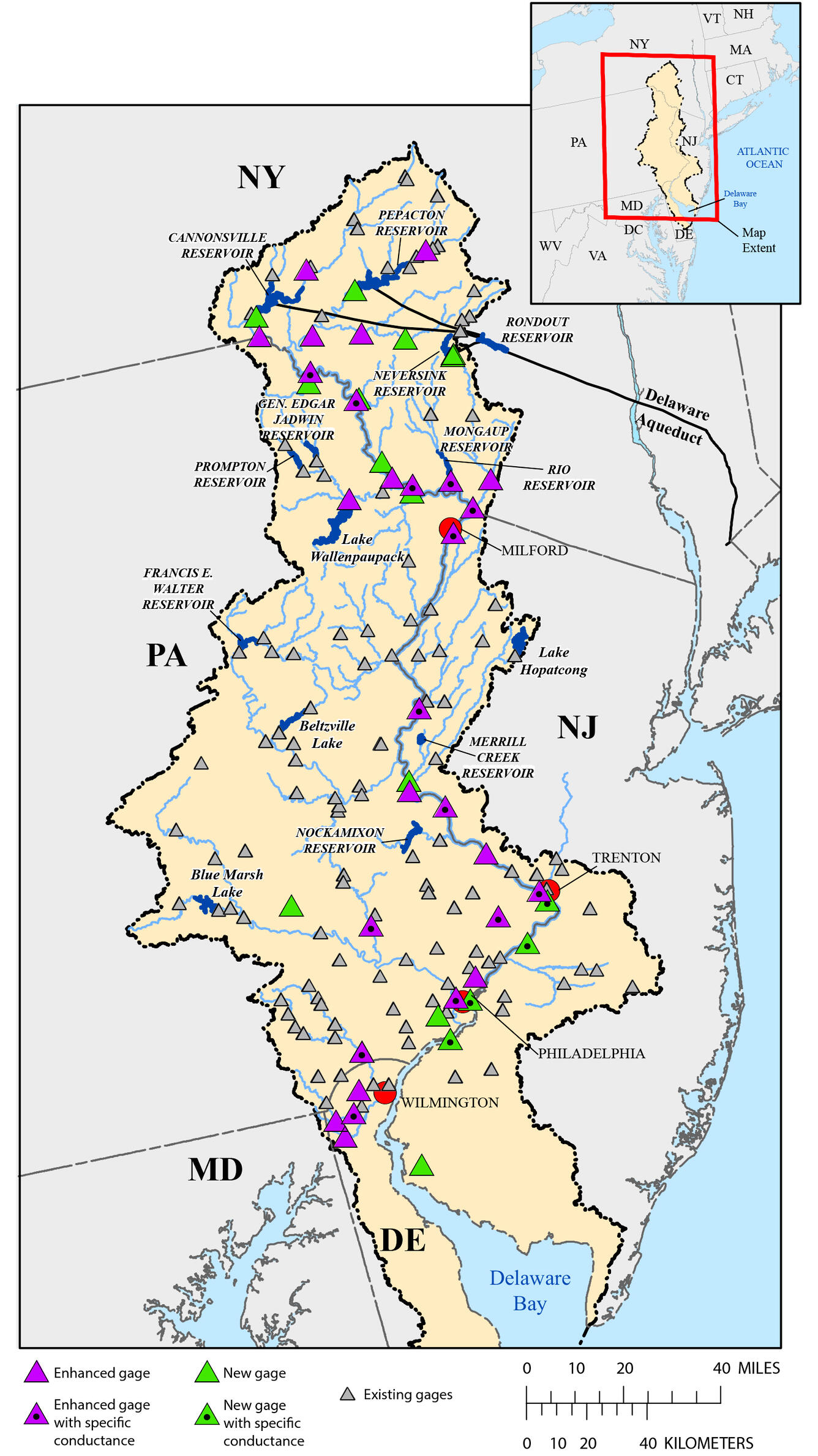 Map showing the NextGen Water Observing System in the Delaware River Basin