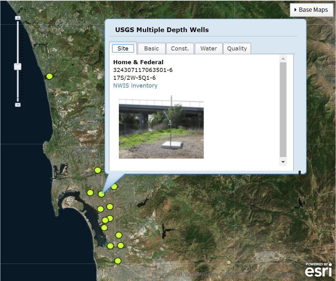 screenshot of the San Diego Hydrogeology data map