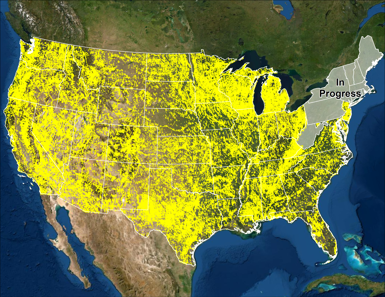 US map showing locations of mine features
