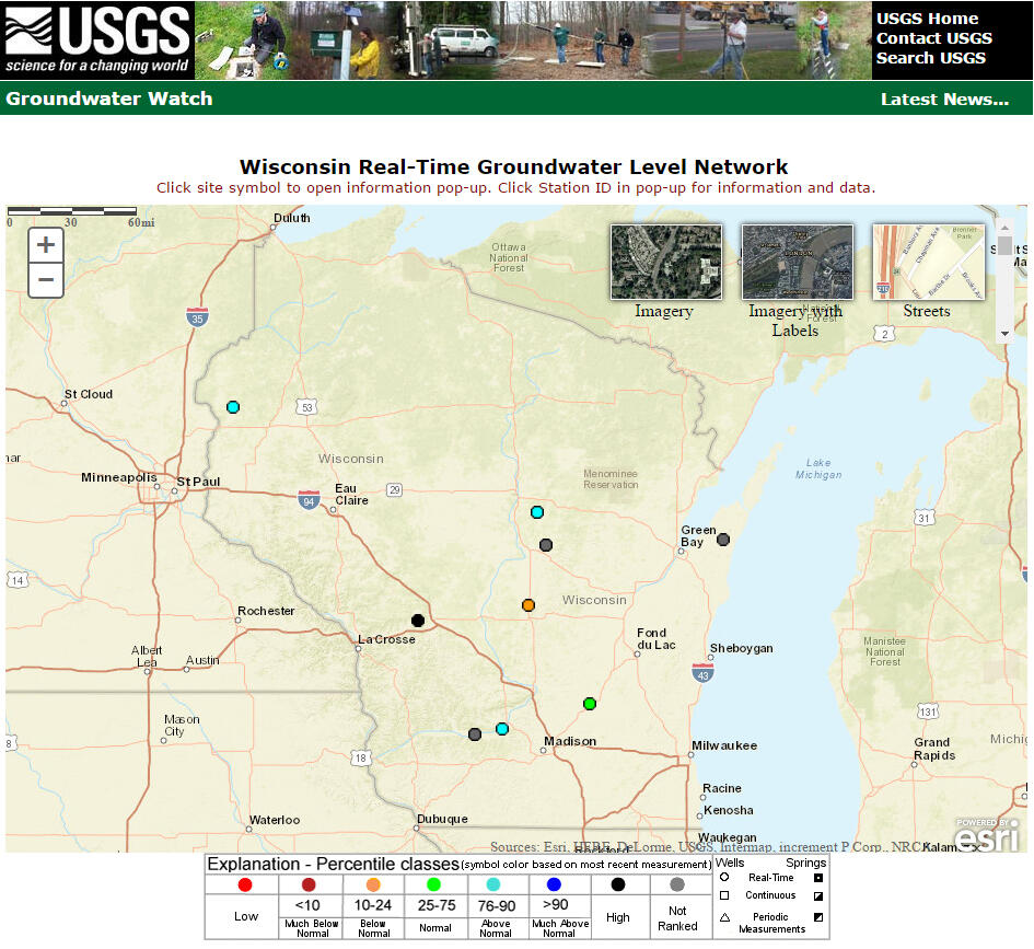 Screenshot of the Wisconsin Real-Time Groundwater Level Network