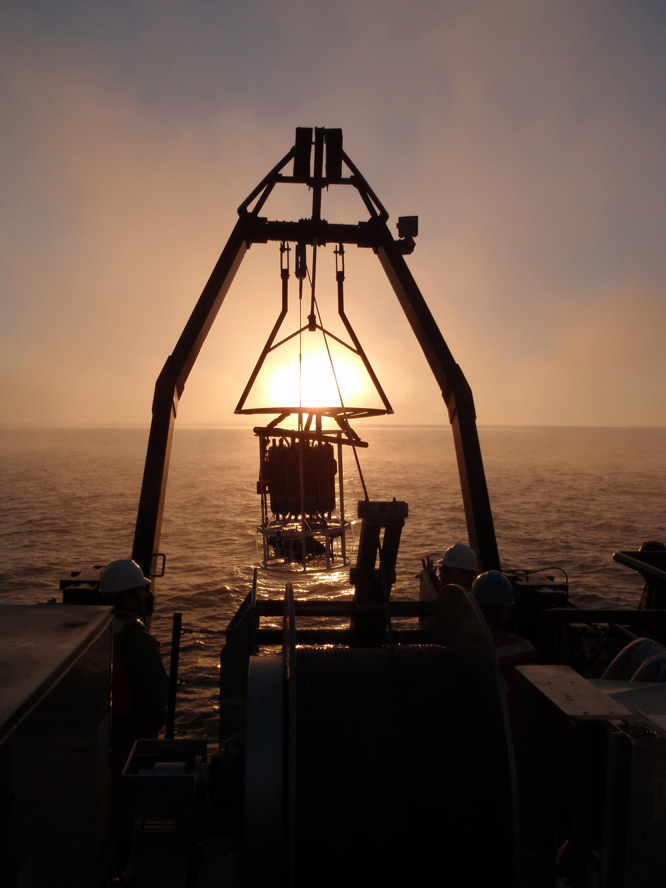 Photo showing onboard mercury sampling equipment at sunset