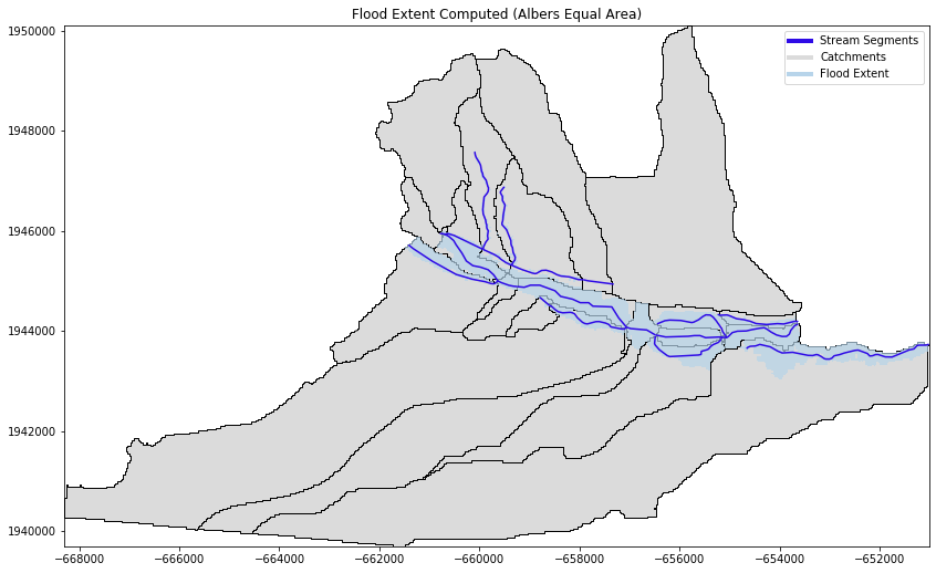 Computed flood extent map output from USGS Python GIS Flood Tool