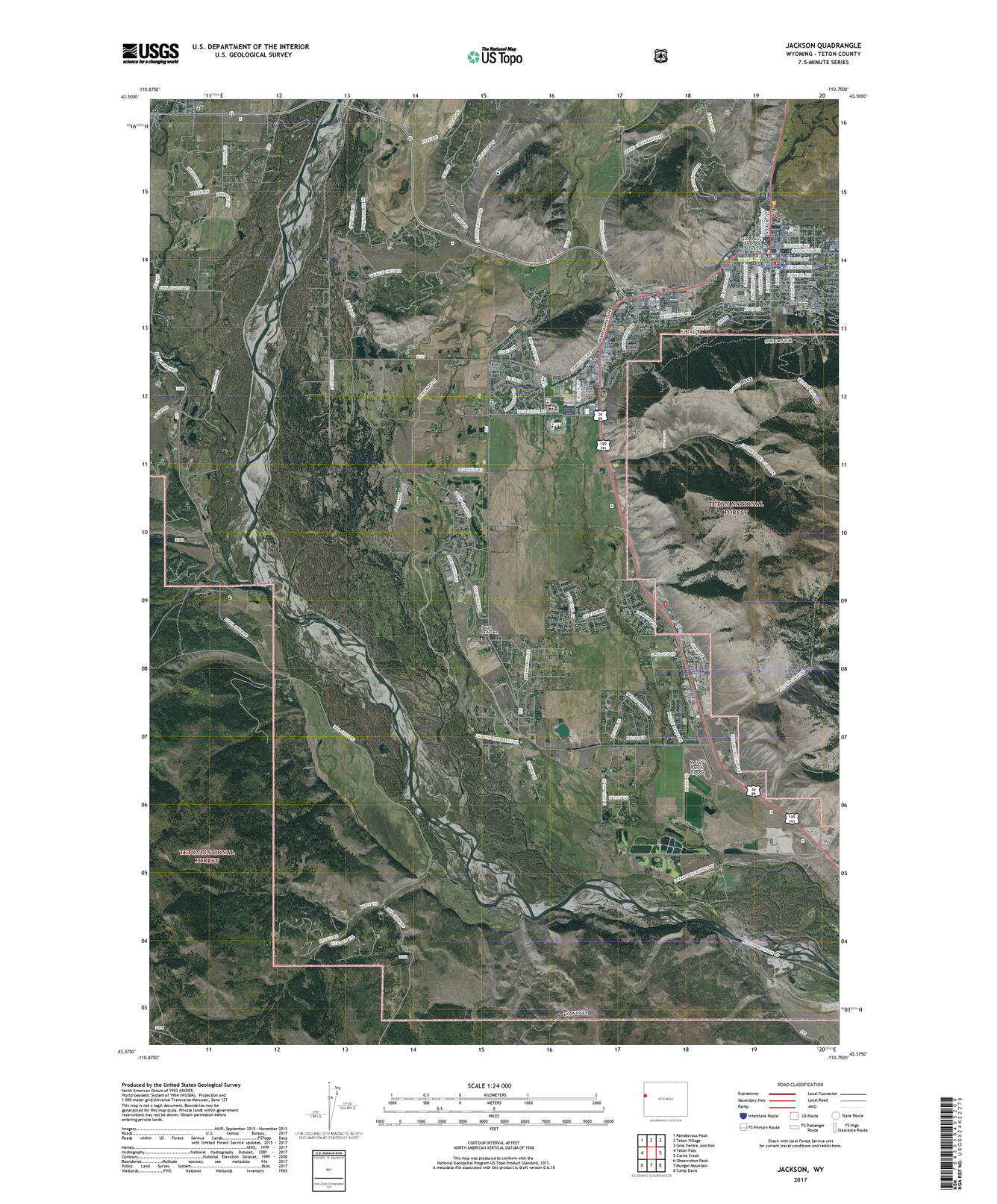 Image of 2017 US Topo Map for Jackson, WY With Aerial Layer On