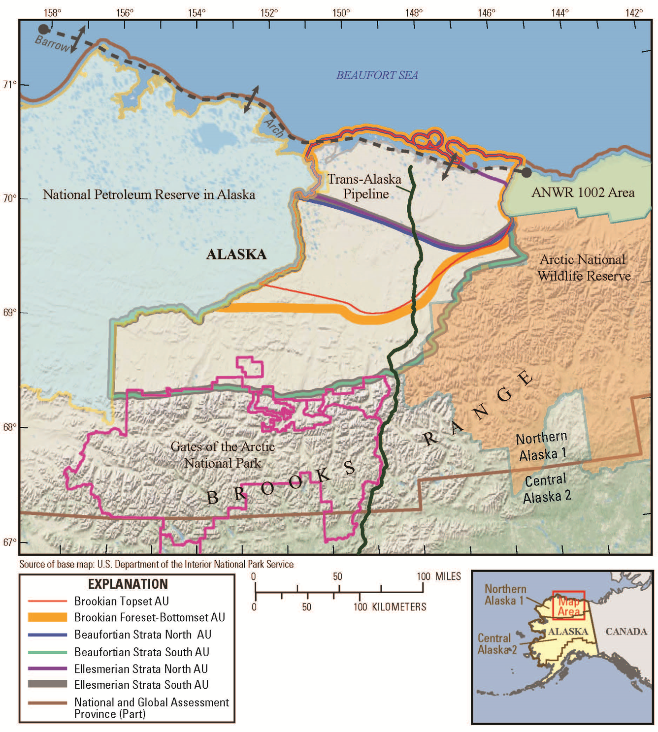 Image shows a map of the Alaska North Slope with assessment units overlain.