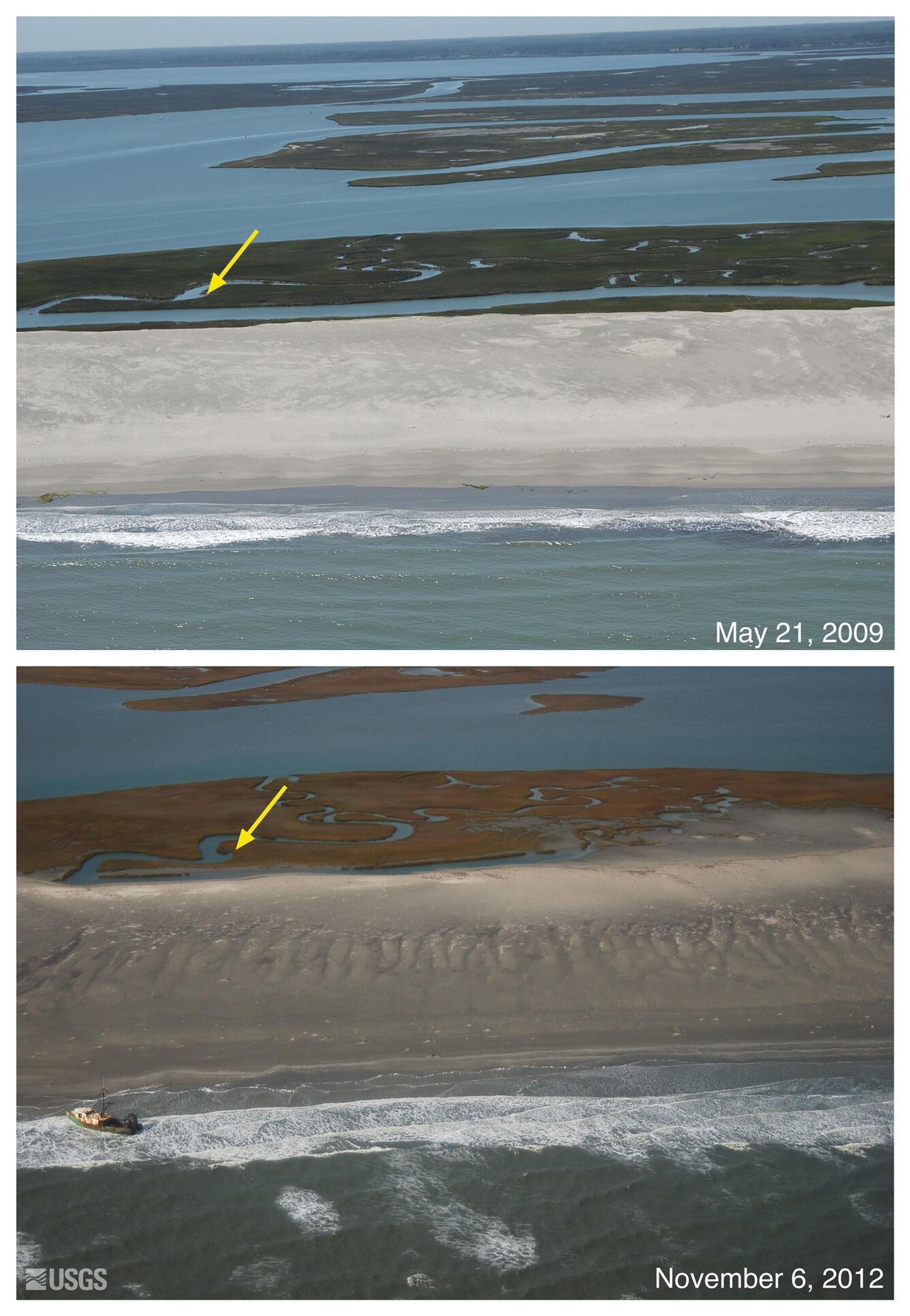 Oblique aerial photographs of Great Gut Cove, Virginia.