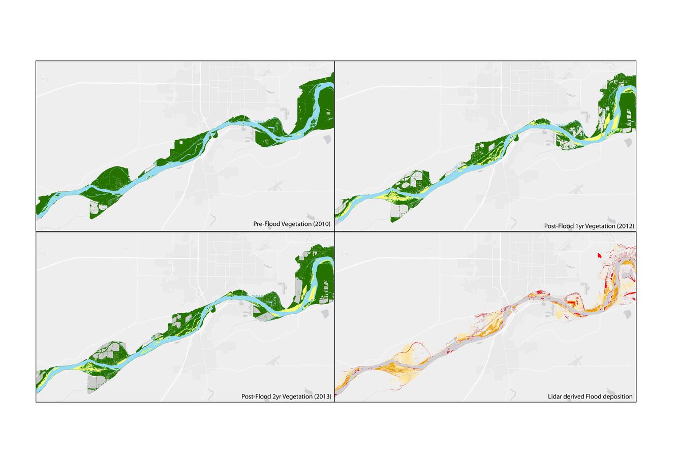 Map Showing Pre Flood Vegetation, and Post 2011 Flood Sediment Deposition and Vegetation Changes on the Missouri River