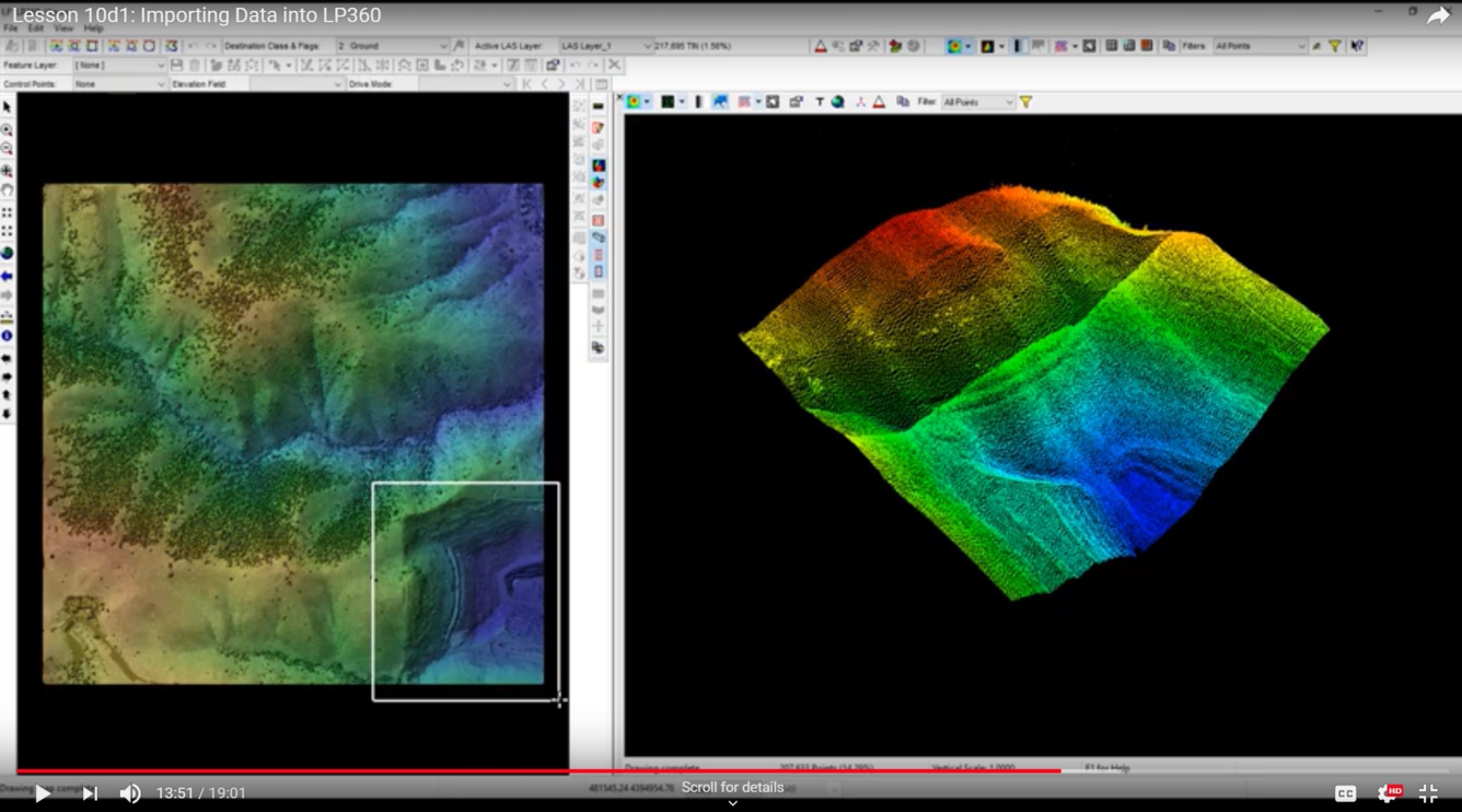 Screen shot, example of The National Map YouTube video: Importing Data into LP360