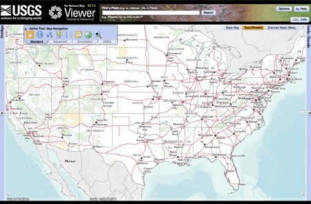 Screen shot of the new replacement National Map Advanced Viewer.