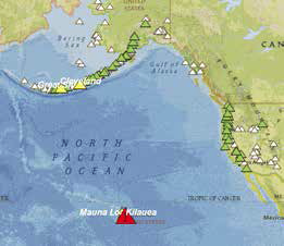 map showing volcanoes monitored by the Volcano Science Center