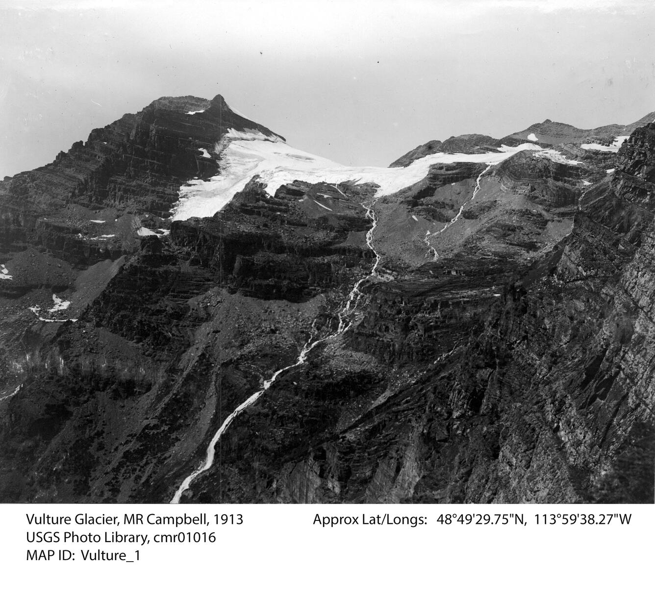 Vulture Glacier in Glacier National Park, circa 1913.  