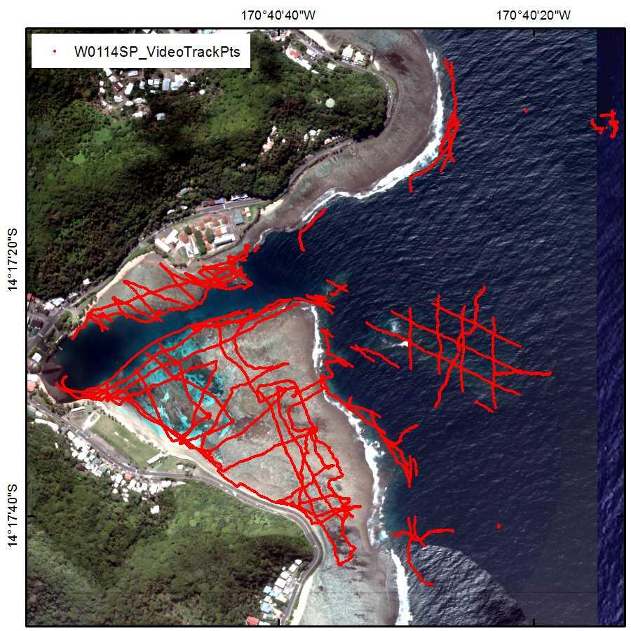 Tracklines drawn on a beach map, along which video footage was taken.