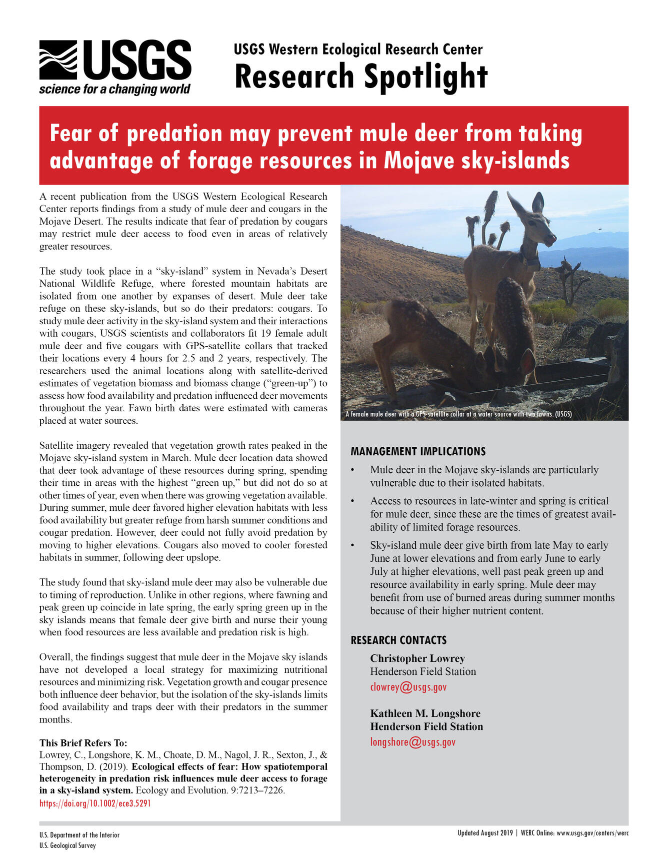 Research spotlight (text and images) about mule deer (pdf available)