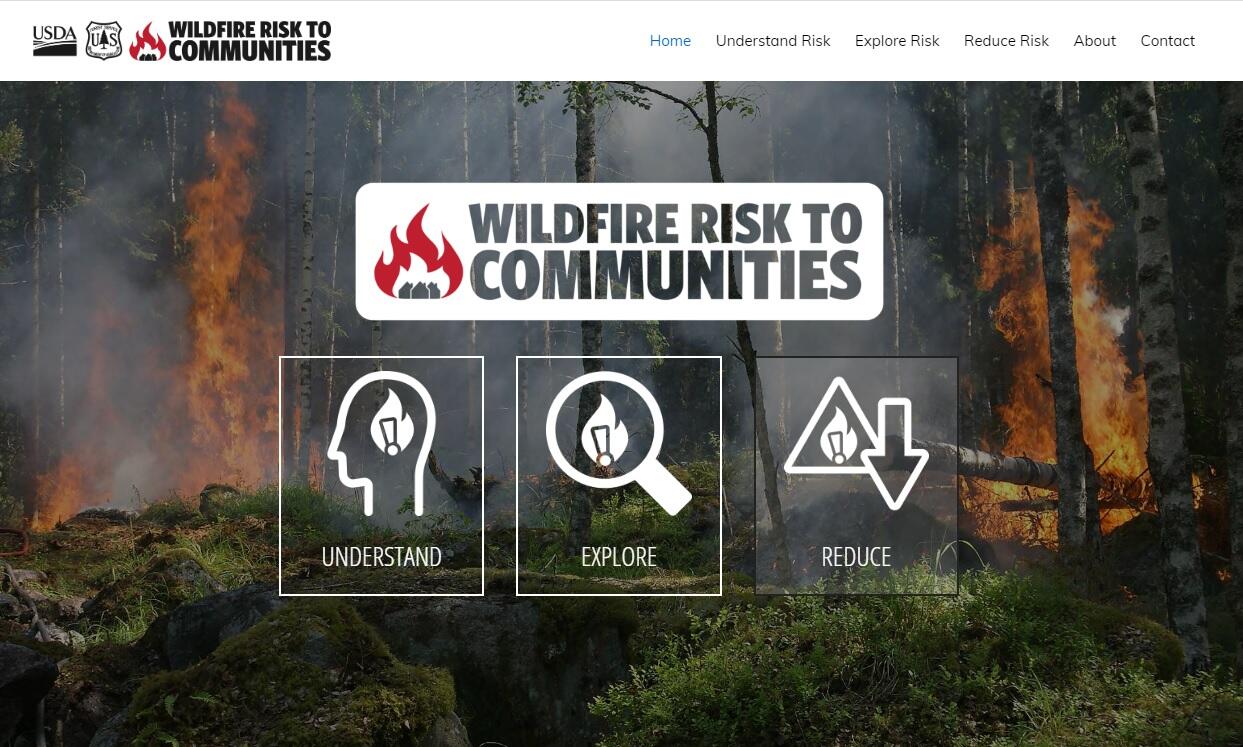 Screenshot of Wildfire Risk to Communities Tool