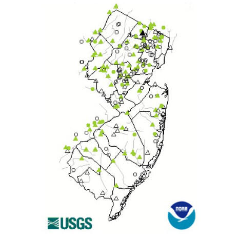 Map of New Jersey Showing Flood Monitor Sites