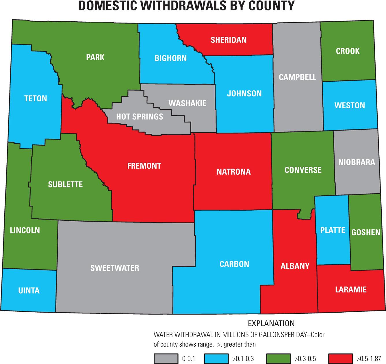 Wyoming 2015 Water Use Domestic Withdrawals by County