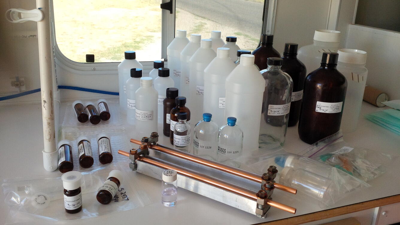 Photo of groundwater samples to be tested for water quality. 