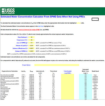 Excel spreadsheet tool for estimating water concentrations with no PRCs