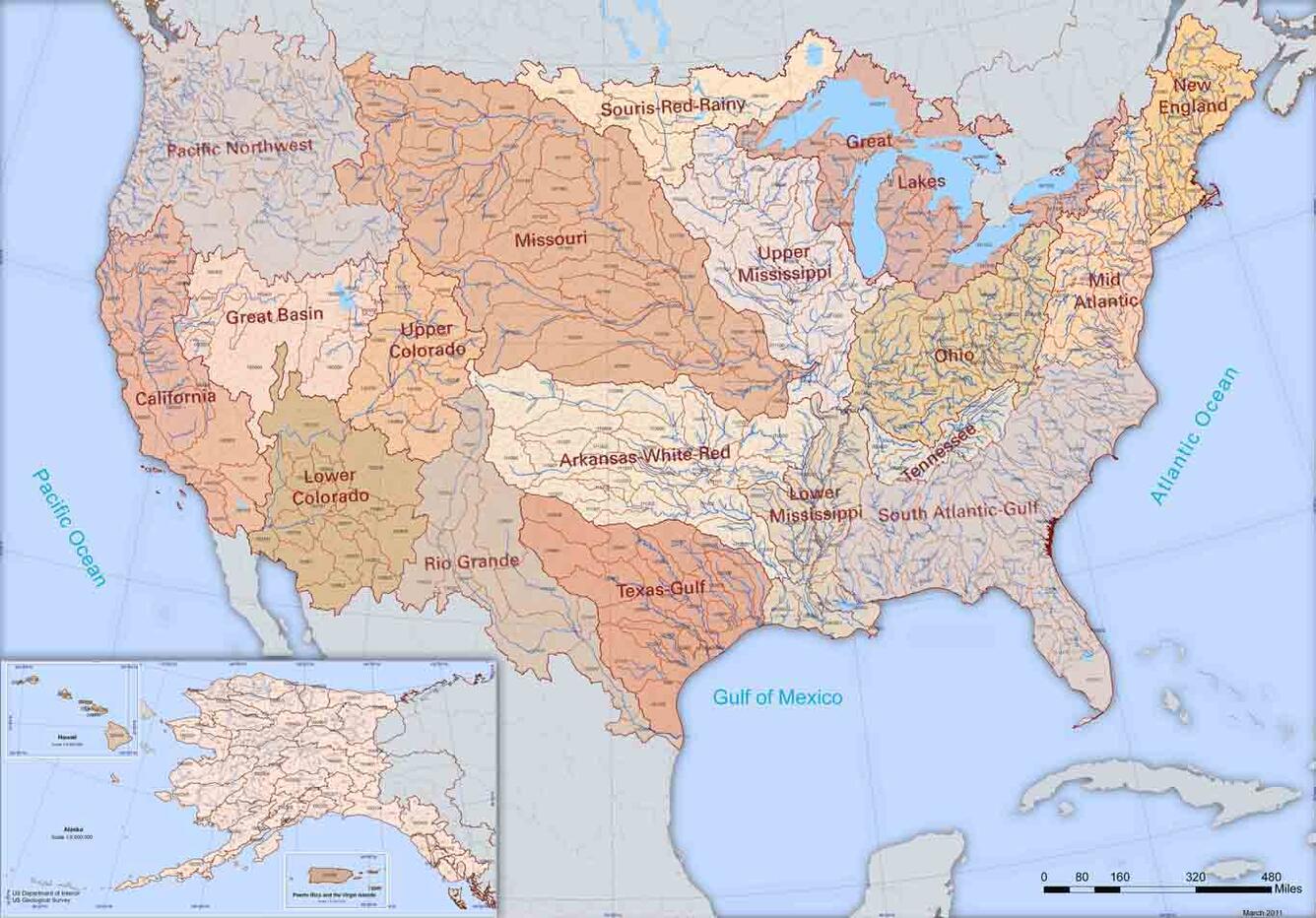 Images show how the United States is split into different water regions based upon WBD requirements and water sources.