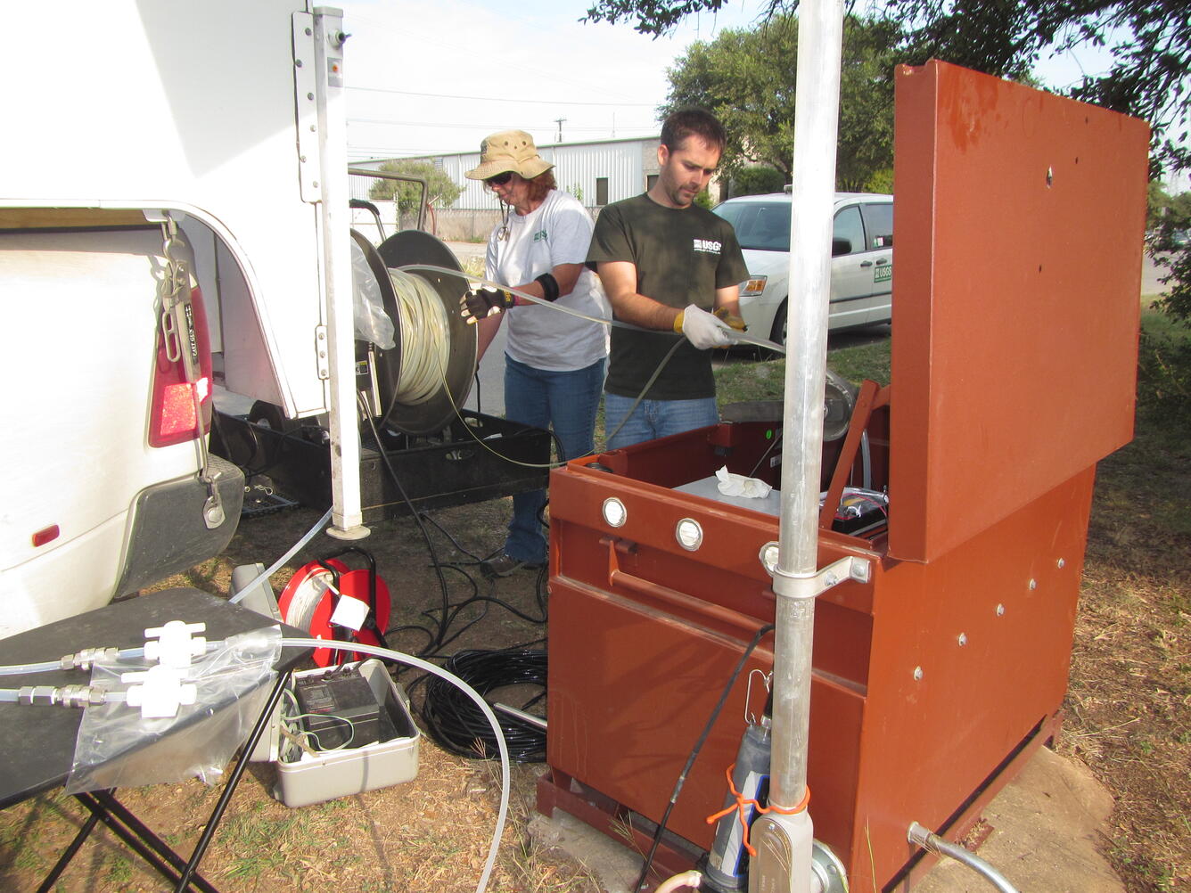 Collecting water-quality samples at Western Oak well, Texas