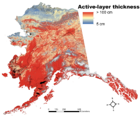 Modeled maps of active-layer thickness (cm) within Alaska