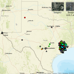 Map of active water level network sites in Texas