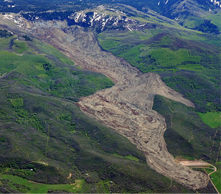 Aerial photo of the West Salt Creek rock avalanche