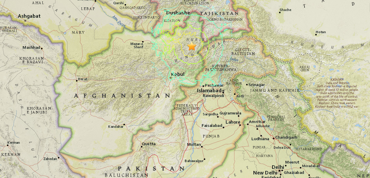 Map of the October 26, 2015 earthquake in Afghanistan.