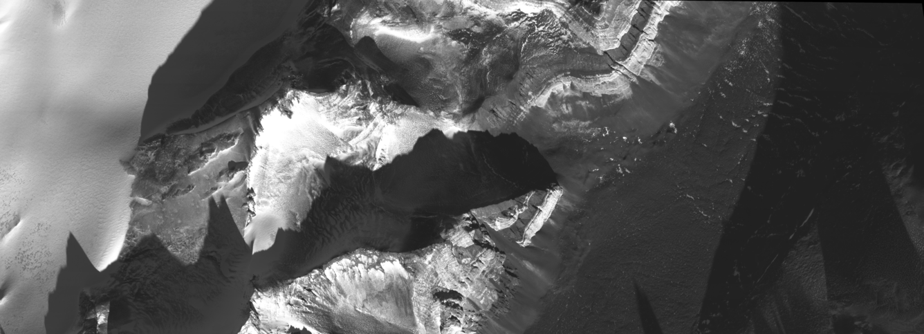 Black and white satellite image of Beacon Valley in Antarctica