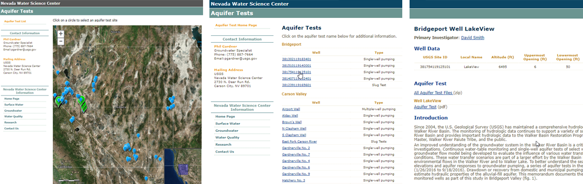 Screenshot of Aquifer Tests in Nevada