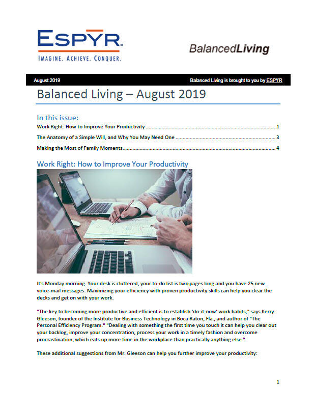 Balanced Living Newsletter Aug 2019 Front Page