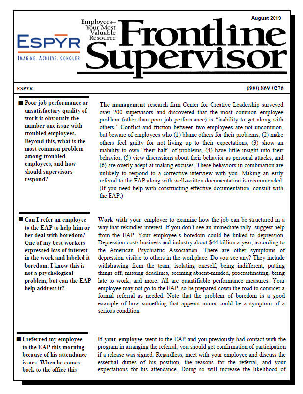 Frontline Supervisor Newsletter Aug 2019 Front Page