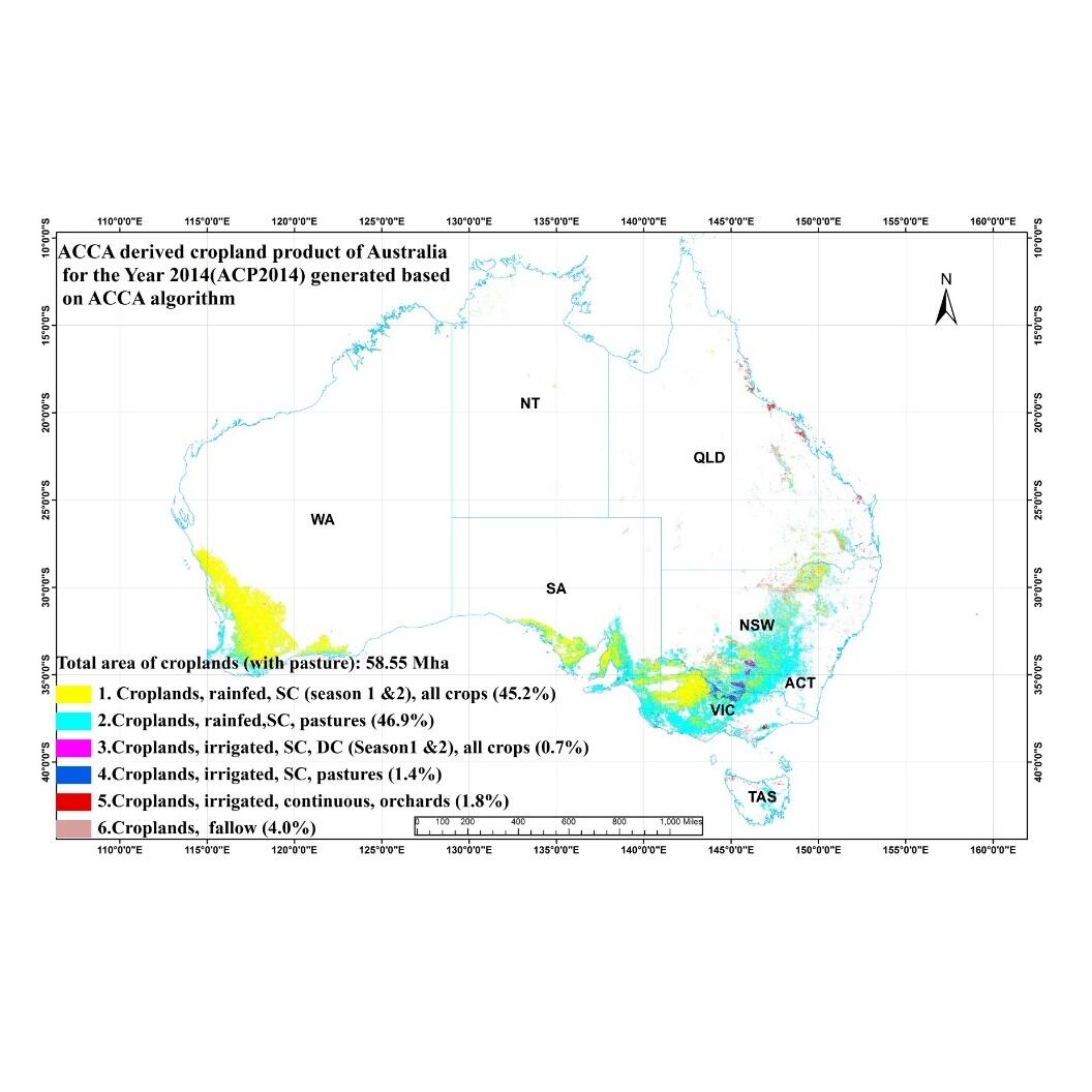 ACCA algorithm derived cropland product for the year 2014