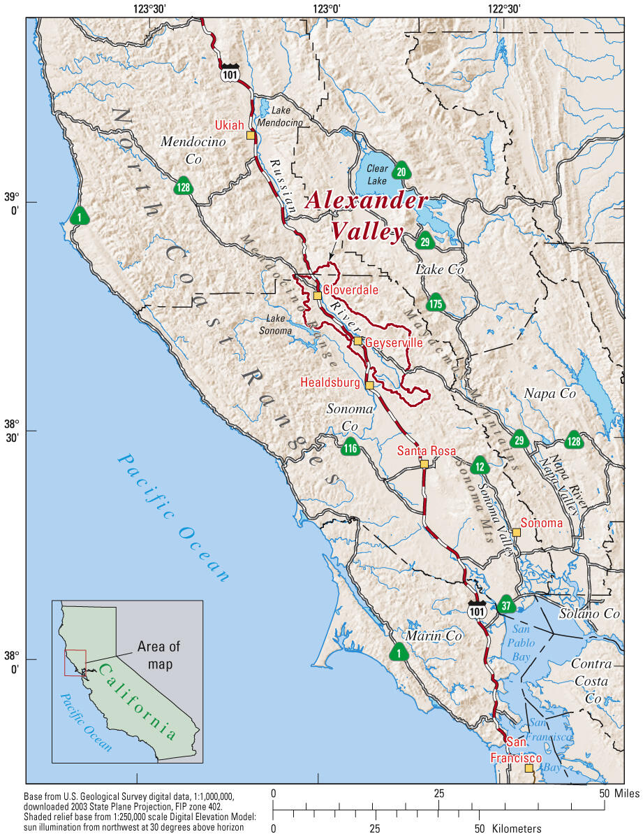 Map showing location of Alexander Valley