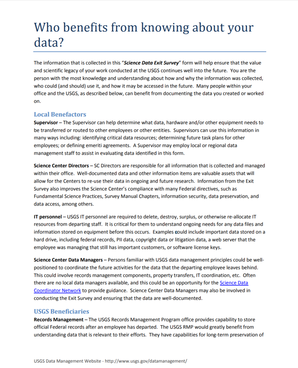 Screenshot of document detailing benefits of sharing knowledge about your data.