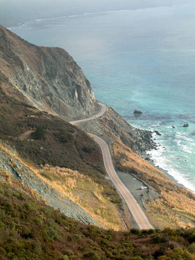 Landslides at Big Slide- nearest scarp- and Pitkins Curve- rocky headland- are among those studied in detail by USGS scientists.