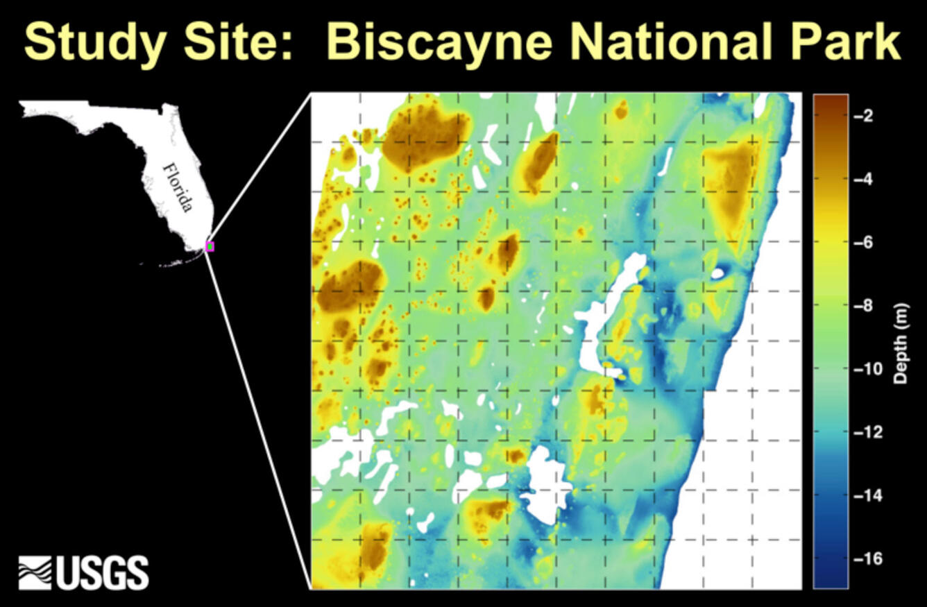 Location and submerged topographic map of the study site